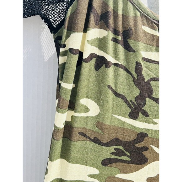 Toxic-Green/Brown-Body Con-Mini Camo Dress-with Distressed Mesh Sleeves-Lg.-Used - Picture 13 of 15
